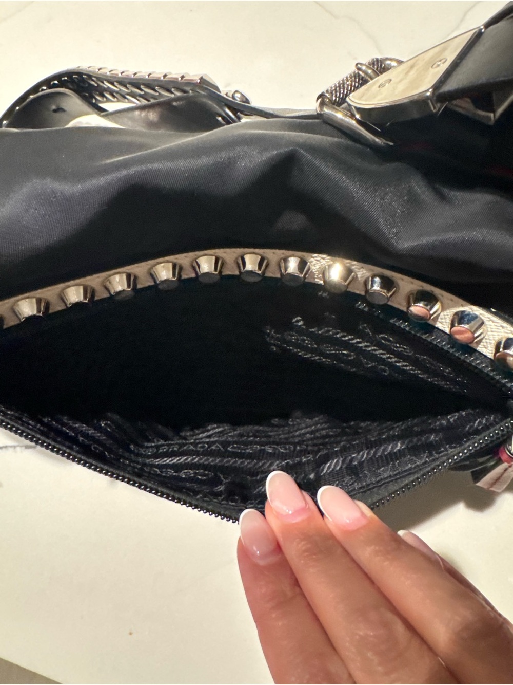 Prada Studded Tessuto Messenger Bag – Black - Picture 7 of 13